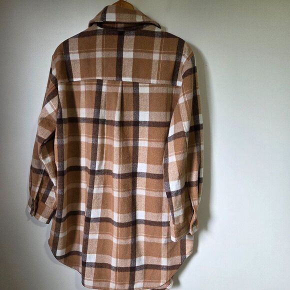 EUC TIME AND TRU PLAID BROWN MIX LONG SHACKET HEAVY SIZE M 8-10 - Picture 3 of 16